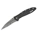 Kershaw Knives 1660DAMBK Assisted Opening Damascus Leek Linerlock Knife with Black Handles