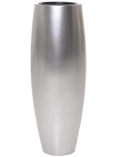 VIVANNO Pflanzkübel Bodenvase Fiberglas Magnum Silber Metallic Hochglanz -...