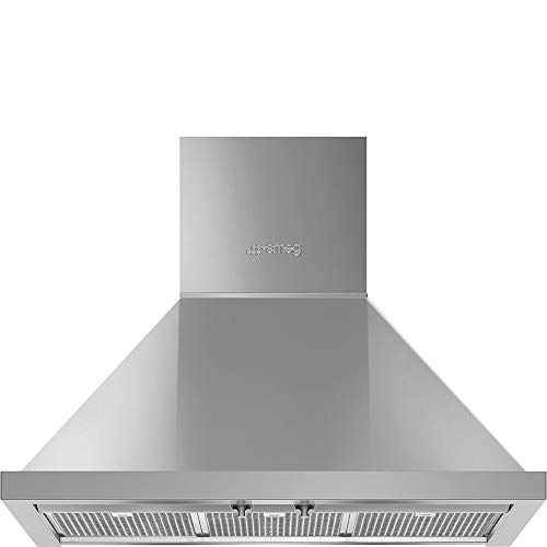 Smeg Portofino Series 30-Inch Wall Mount Ducted Chimney Hood with 600 CFM, Recirculating Option & LED Lights (Stainless Steel)