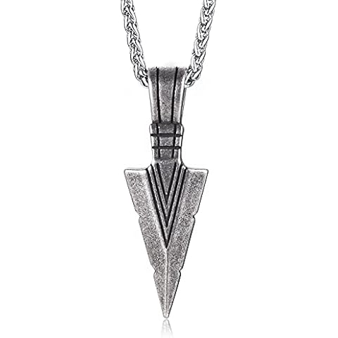 TempBeau Necklace for Men Triangle Arrowhead : Men's Pendant Retro Gray with 60cm Chain Punk Style Necklaces for Men Boy Teen Student Cover