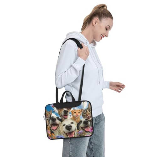 Bolso para portátil impermeable 14 pulgadas happy dogs cats miniatura 3
