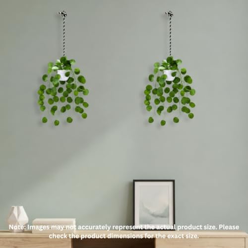 Image of fancymart Artificial Hanging Ivy Plant with White Hanging Pot & Rope, Pack of 2, Realistic Green Leaf Creeper for Home, Office, Living Room & Wall Decor, 60 cm Height