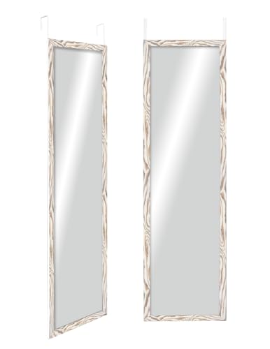CHELY INTERMARKET MOD19300 Espejo De Puerta Cuerpo Entero Blanco Marrón D31 Estilo Moderno Minimalista 30x120cm Ideal para Vestidor Entrada Diseño Vertical con Kit De Colgar Montaje Fácil Madera