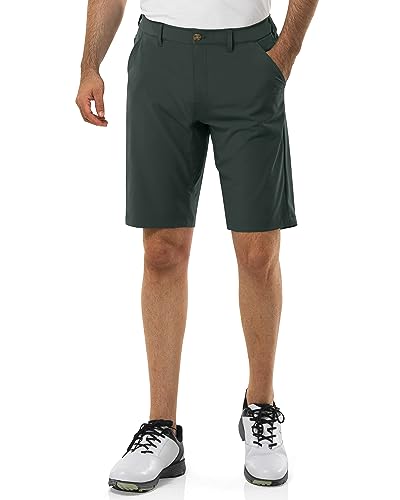 33,000ft Men's Golf Shorts Dry Fit, 11" Lightweight Quick Dry Golf Stretch Bermuda Shorts Performance Casual Shorts with Pockets for Golf Travelling and Wroking, Dark Green 36W