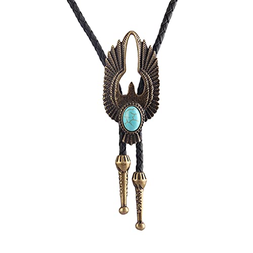 Image of GelConnie Bolo Tie for Men Women Western Cowboy Turquoise Leather Necktie | Natural Stone Bolo Tie Necklace for Women Rodeo Cowboy Leather Necktie Native American Western Cowgirl Ties Adjustable Cord