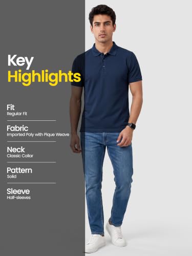 Image of Beyoung Imported Poly Regular Fit Solid Polo Tshirt for Men | Collar Tshirt | Half Sleeves | Solid Casual T-Shirt