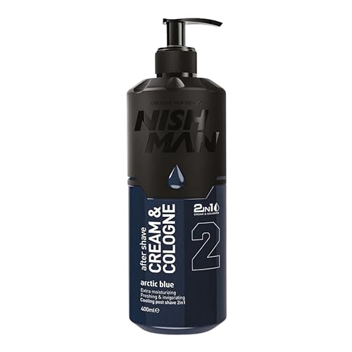 NISHMAN Crème Après-Rasage Cologne 02 - Arctic Blue 400ml – Crème & Cologne 2en1, Après-Rasage Homme Extra Hydratant – Lotion Hydratante Rafraîchissante & Rafraîchissante Post-Rasage