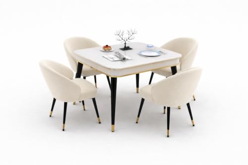 Image of WOODEN SPACE 4 Seater Wooden Dining Table Set | Urban Marble Top Dining Table with Chairs for Dining Room & Kitchen (Modern Classic Beige) (42 x 42 x 30 inch)