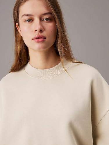 Image of KOTTY Women's Fleece Sweatshirt Solid Pattern with Classic Round Neck(Beige,M)