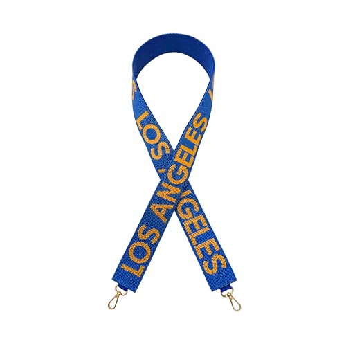 Lashicorn Los Angeles Blue Beaded Purse Strap Yellow Letters 45” Pro Football Stadium Approved Clear Bag Gold Hardware Sports College LA California