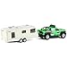 Pickup Truck Trailer Towing Toy Camper 2 in 1 Playset RV Motorhome Toys for Boys Diecast Model Car Metal Pull Back Toy Cars 1/36 Scale SUV Doors Open Light Sound Kids Birthday Gifts, Green