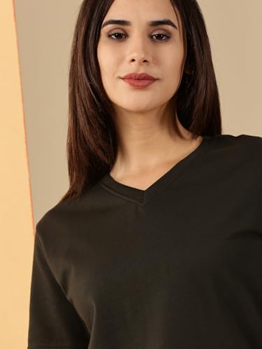 Image of Women's Pure Cotton Relaxed Fit V-Neck Half Sleeve T-Shirt | Gym Wear Casual Look T-Shirt | Regular Fitting with Comfort Wear for Women