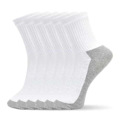 FITNGLOW Cotton Anti-Blister Low Cut Cushioned Breathable Running Athletic High Tab Running Socks for Men-Pack of 6 (White/Grey)