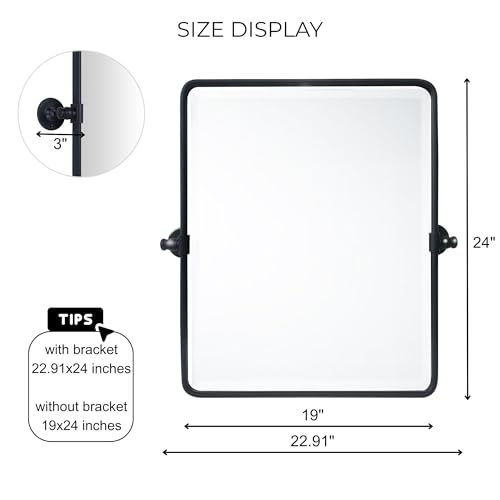 Farmhouse Black Metal Framed Pivot Rectangle Bathroom Mirror Rounded Rectangluar Tilting Beveled Vanity Mirrors for Wall, Overall 22.91 x 24 inches (Mirrror 19 x 24 inches) by TEHOME - Image 8