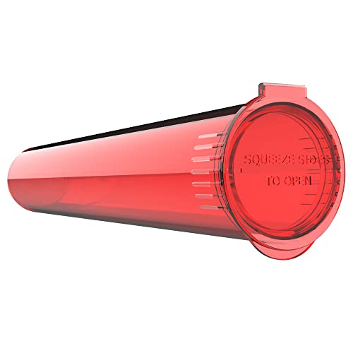 Image of 116mm CR Plastic Packaging Pop Top Tubes - Child Resistant Travel Holder Vial Containers - 500 Qty (Translucent Red)