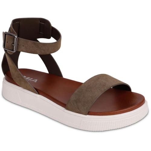 MIA Shoes Ellen Womens Open Toe Ankle Strap Flatform Platform Sandals, Comfortable Casual Shoes for Spring and Summer, Khaki, Size 9