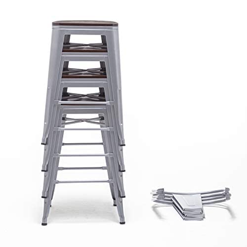 Image of Aklaus Swivel Metal Bar Stools with Backs Counter Stools Set of 4 Counter Height Stools High Back Bar Chairs 24 Inches Barstools Farmhouse Silver