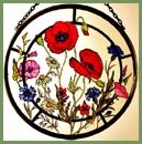 HENSITA Decorative Hand Painted Stained Glass Window Sun Catcher/Roundel in a Cornfield Flowers Design.