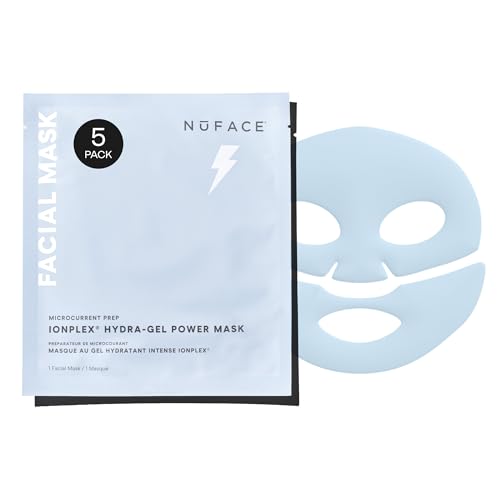 NuFACE IonPlex Hydra-Gel Power Mask - Hydrating Korean Face Mask, 2-Piece Cooling Skincare Sheets + Allantoin & Glycerin for Dewy, Glass Skin - Plumps & Smooths Fine Lines - Vegan K-Beauty, 5 Count