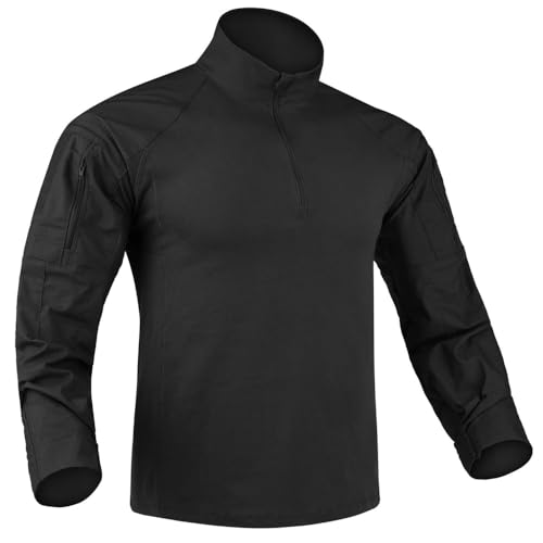 KRYDEX Tactical K4 Combat Shirt Ripstop Rapid Assault Long Sleeve Shirt with Elbow Pads (US, Alpha, Small, Regular, Regular, BK)