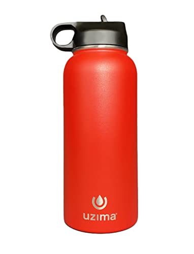 Uzima - Botella de agua filtrada Z-Source para senderismo, mochileros, camping y viajes. Gran capacidad de 32 onzas con exterior de acero inoxidable de doble pared. (rojo)