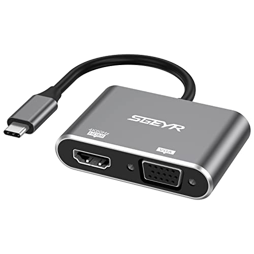 SGEYR Adaptateur USB C vers HDMI, VGA avec HDMI 4K, Adaptateur USB C 2 en 1 Hub, Adaptateur USB C vers VGA, Adaptateur DisplayPort vers VGA, pour Windows 7 8 9 10 11, MacBook, Surface Go