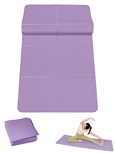 Foldable Yoga Mat for Travel - LULUWA Non Slip Portable 3mm Thick TPE Exercise Gym Mat for Fitness Yoga Pilates Workout Outdoor Camping (Purple)