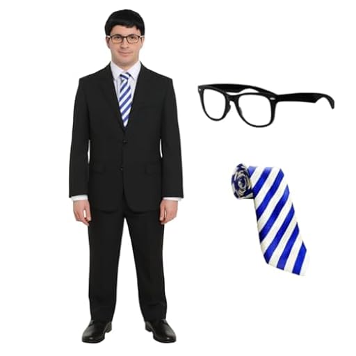 Disfraz de adulto de Geek, traje negro y corbata a rayas, serie de películas Inbetween - Disfraz divertido para hombre para Halloween, despedidas de soltero y fiestas, talla S | Ya disponible en tu tienda friki favorita! En mundofriki.es!