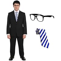 Disfraz de adulto de Geek, traje negro y corbata a rayas, serie