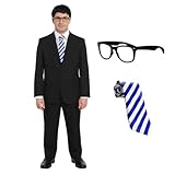 Disfraz de adulto de Geek, traje negro y corbata a rayas, serie de películas Inbetween - Disfraz divertido para hombre para Halloween, despedidas de soltero y fiestas, talla S