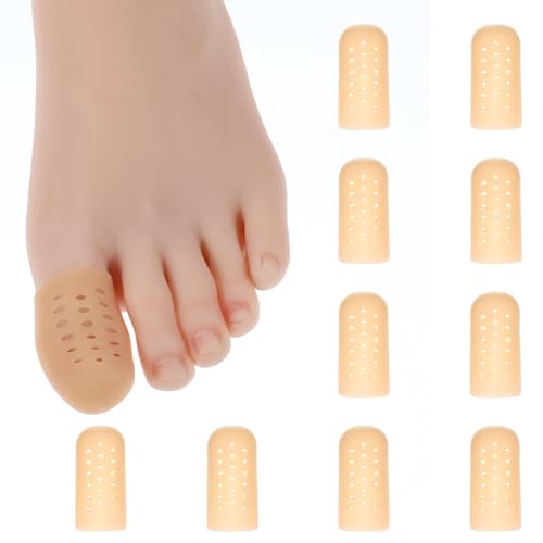 Image of YUXIANLB 10PCS Big Toe Cap Support, Gel Toe Protectors, Breathable Toe Caps, Toe Protectors, Toe Cover Sleeves with Holes, Provides Relief from Missing or Ingrown Toenails, Hammer Toe, Reduce Friction