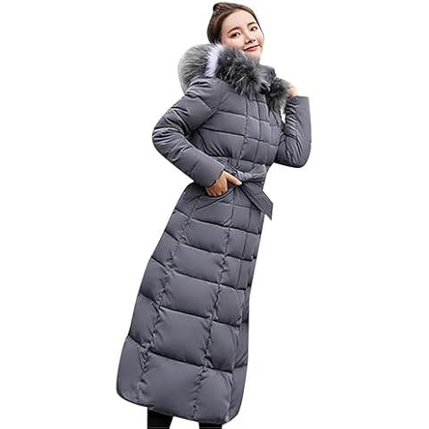 TYQQU Winter Maxi Down Coat for Women Plus Size Casual Jacket with Faux Fur Hood Long Sleeve Winter Parka Grey XL Cover