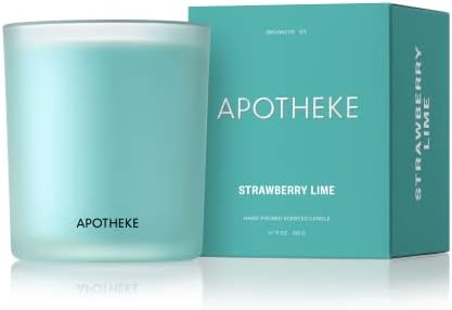 APOTHEKE Market Collection Luxury Scented Jar Candle, Strawberry Lime, 11 oz - Sweet Peach, Fresh Strawberry, Chamomile, Strong Fragrance, Aromatherapy, Long Lasting, Hand Poured in USA, Soy Wax