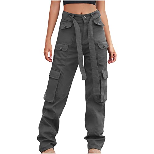 Outdoor Cargo Jeans Women's Relax Fit Casual Straight Leg Cargo Pants High Waisted Military Pockets Work Trouser