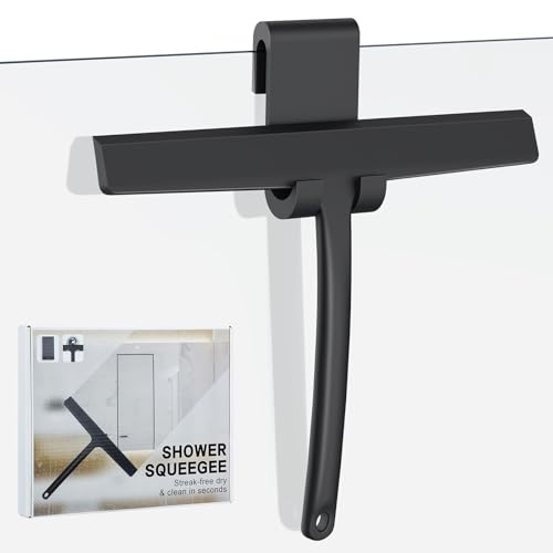 Euqvunn Raclette Douche Silicone avec Crochet Robuste sans Traces, pour Paroi de Douche, Cuisine, Miroir et Vitres de Voiture, 24 cm Noir