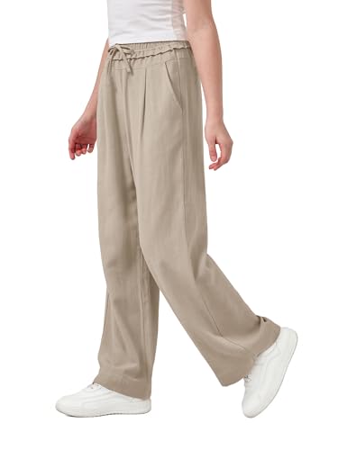 Image of Rolanko Girls Wide Leg Linen Pants Breathable Flowy Palazzo Trousers for School Beach Daily Wear 9-15 Years