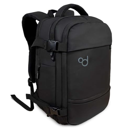 OcioDual Mochila Viaje Cabina Avion 40x30x20 para Ryanair, Equipaje de Mano Expandible de 40x30x17 a 20cm, Maleta Cabina Hombre Mujer, Bajo Asiento, Bagpack travelUnisex, Negra