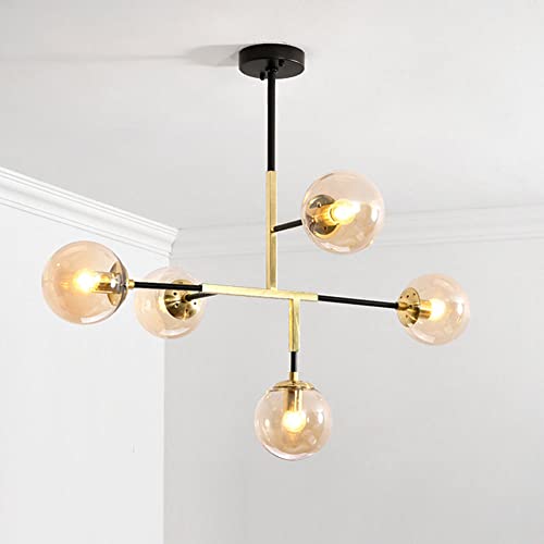 Lustre salle à manger 6 têtes en verre cognac avec ampoules LED E27 ZH1YFD