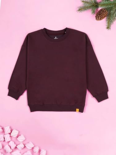 Image of KiddoPanti Boys Solid Round Neck Full Sleeve Fleece Sweatshirt | 60% Cotton 40% Polyester | Soft Warm Winter Pullover | Ribbed Cuffs & Hem | Casual Winter Sweatshirt for Kids