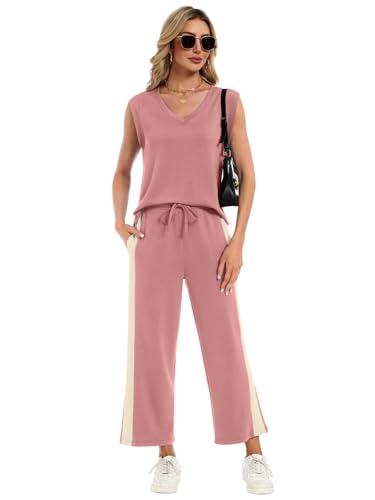YOKGO Two Piece Sets for Women Summer Outfits V Neck Lounge Sets Business Casual Vacation Travel Matching Set — view 5