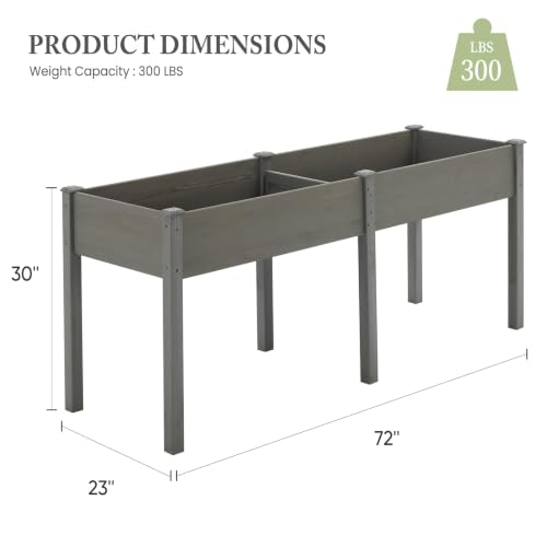 Image of DUMOS Raised Garden Bed 72x23x30 Inch, Outdoor Planter Box with Legs, Elevated Wood Garden Bed with Liner for Herbs Flowers Vegetables, Wooden Planter Box for Patio, Balcony, Backyard, Grey