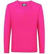 QBK 4T to Youth Neon Shirt Kids Rash Guard UPF 50+ V-Neck Dry Fit Athletic Performance Long Sleev...