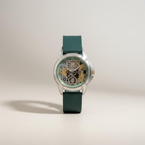 Image of Shree Ram Skeleton Watch, Ayodhya Mandir Theme, Mechanical Look Quartz, Stainless Steel Metal Bracelet, Round Dial with Deity Engraving for Man and Boyes