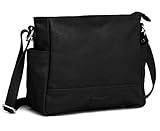 Hudson & James Designer Genuine Real Nappa Leather Handmade Women Ladies Travel Satchel Everyday Crossover Cross body Work iPad Shoulder Handbag Bag (Black)
