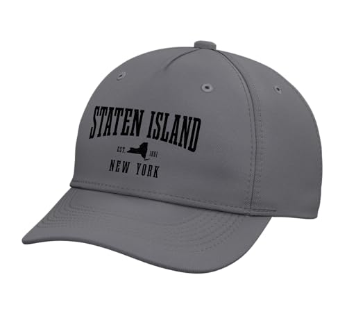 Staten Island Est. 1661 NY New York State Map Pride Vintage Adjustable Printed Baseball Hat, Slate Grey