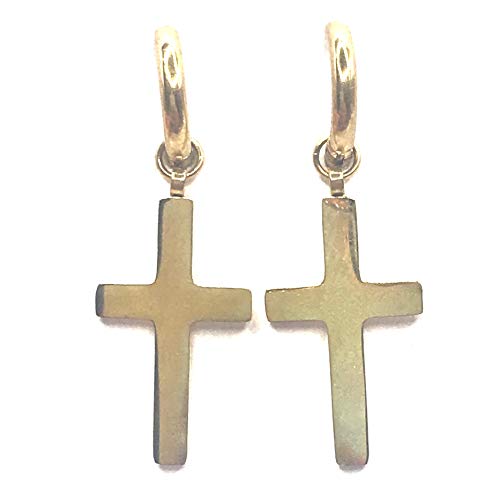 PENDIENTES ARO CRUZ DE ACERO DORADO - MASBARATA.ES