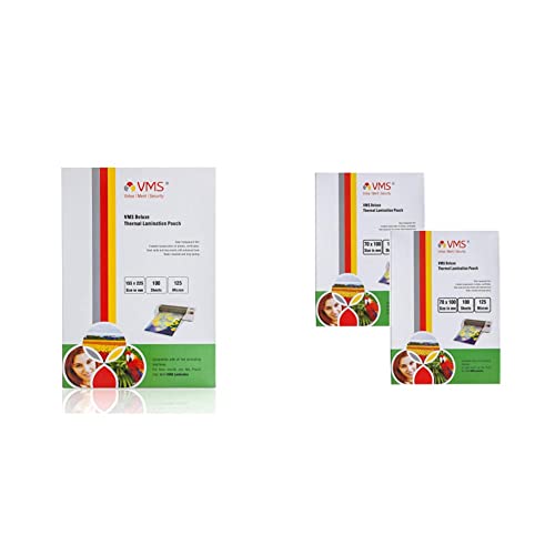 Image of VMS Deluxe Thermal Lamination Pouch(Sheets) & VMS Deluxe Thermal Lamination Pouch 70x100mm 125 Micron - Pack of 2 (200 Sheets) for Id Card