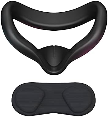 CNBEYOUNG VR Face Cover and Lens Cover Compatible with Quest 2, Sweatproof Silicone Face Pad Mask & Face Cushion for Quest 2 VR Headset, Washable Lightproof Anti-Leakage (Black)