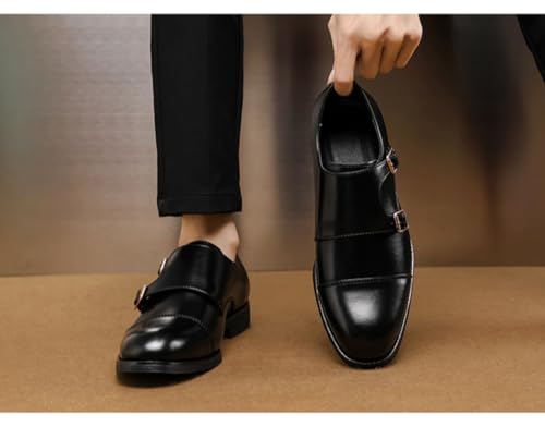 Double Monk Strap Shoes Men Classic Retro Formal Business Loafer Dress Shoes Lightweight Leather Slip On Comfort Wear Low Heel Pointed Cap Toe Buckle Pull-on Oxford Casual Elegant Work Office Wedding4