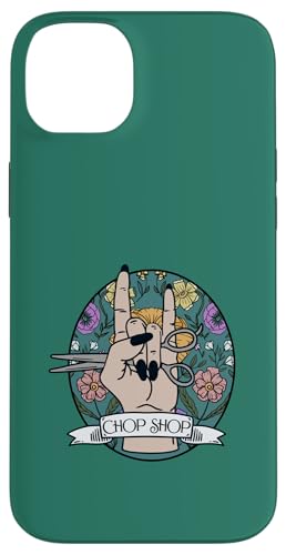 チョップショップヘアスタイリストロックハサミのデザイン スマホケース iPhone 14 Plus 用